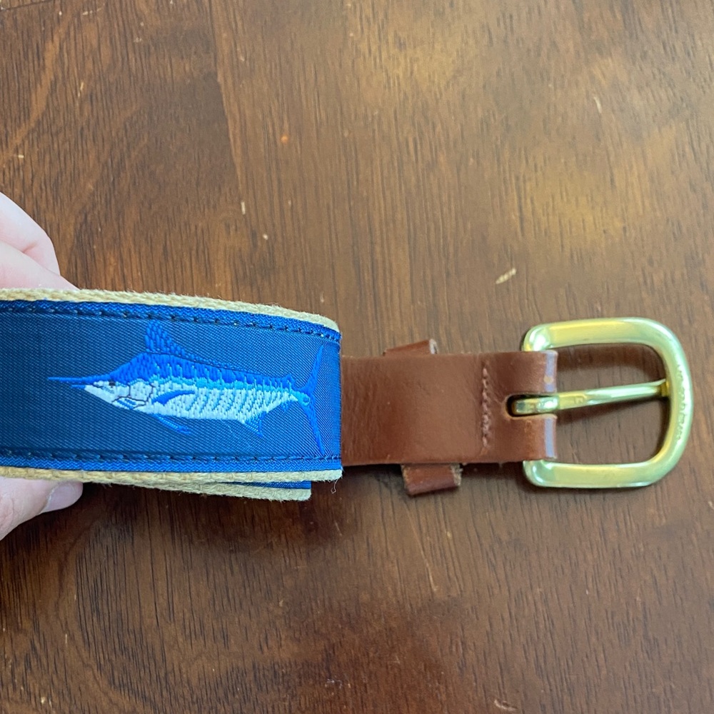 Kids' Belt Leather Man Ltd Blue and Brown Fish Design Solid Brass Buckle